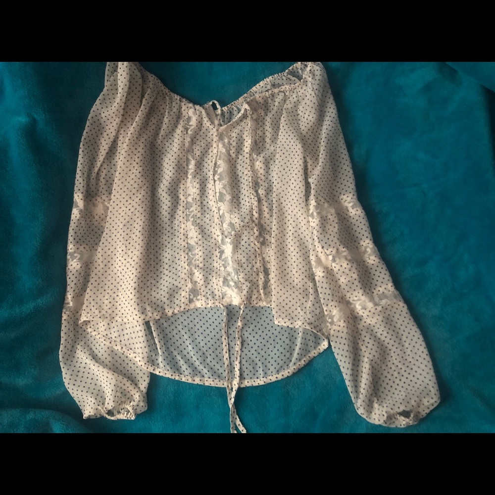 Blue polka dot sheer top
